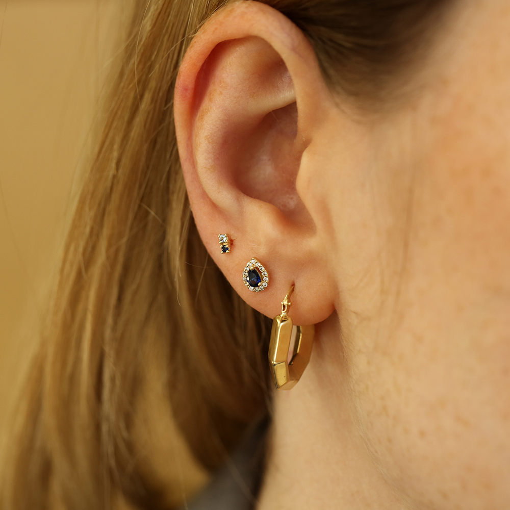 Drop 0.22 CT Pear Cut Sapphire and Diamond Yellow Gold Single Earring - 3
