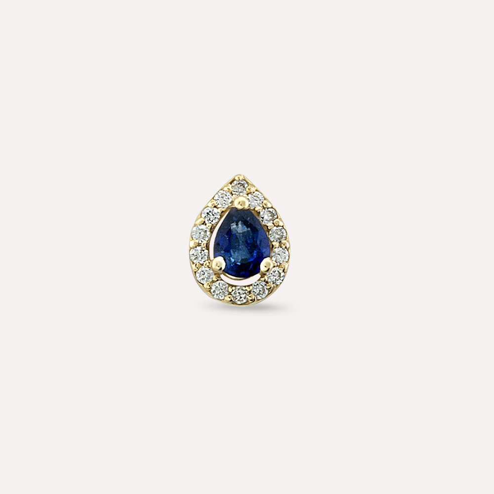 Drop 0.22 CT Pear Cut Sapphire and Diamond Yellow Gold Single Earring - 4