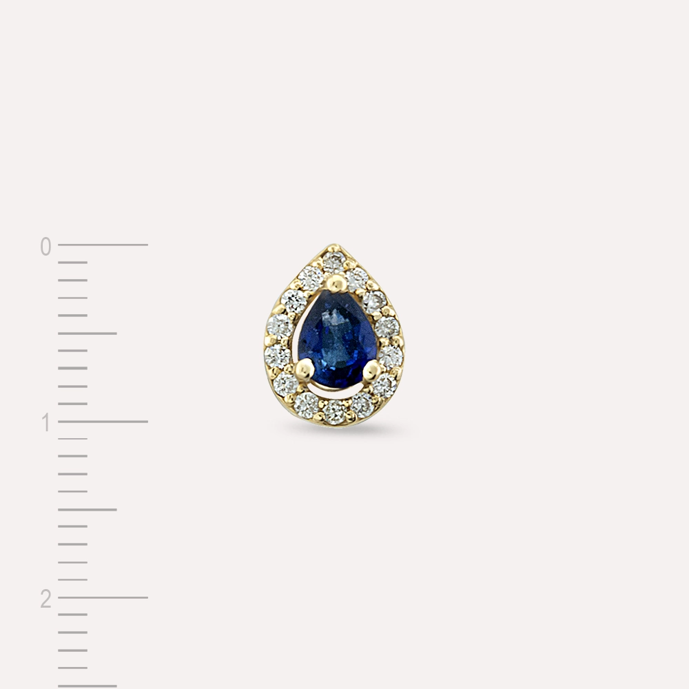 Drop 0.22 CT Pear Cut Sapphire and Diamond Yellow Gold Single Earring - 5