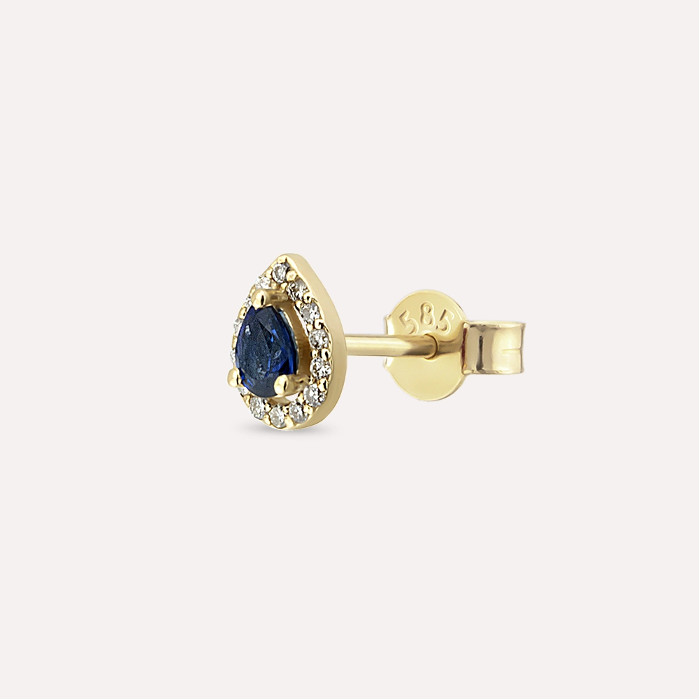 Drop 0.22 CT Pear Cut Sapphire and Diamond Yellow Gold Single Earring - 1