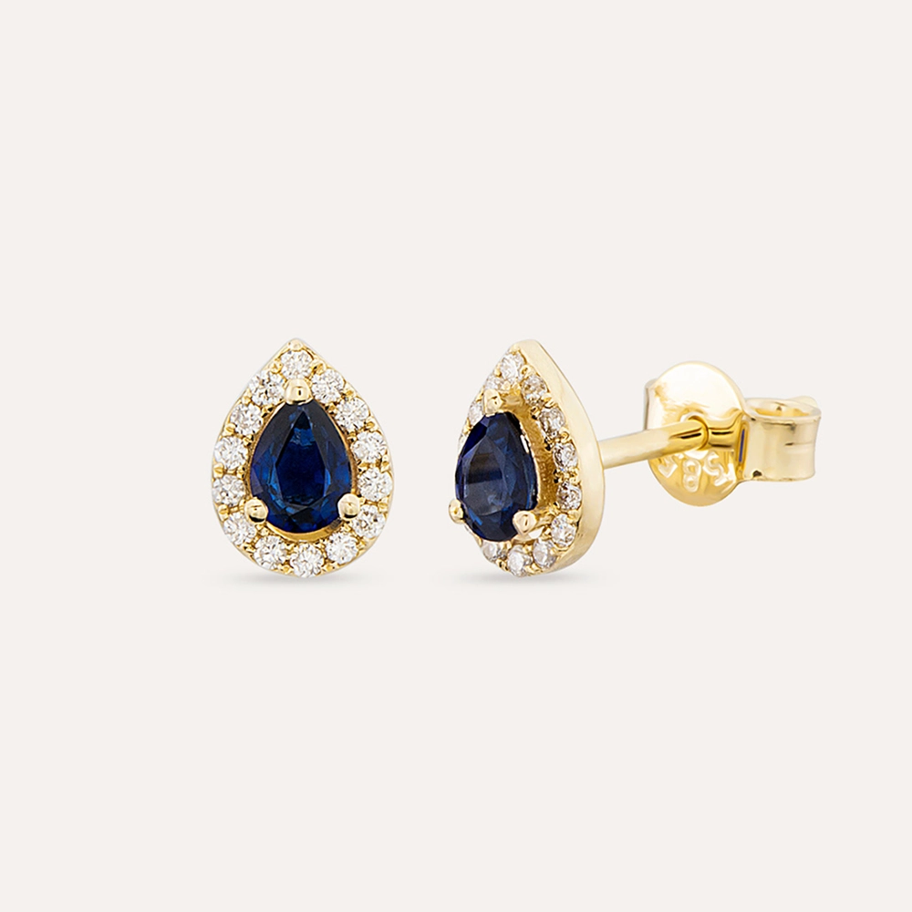 Drop 0.47 CT Sapphire and Diamond Yellow Gold Earring - 1