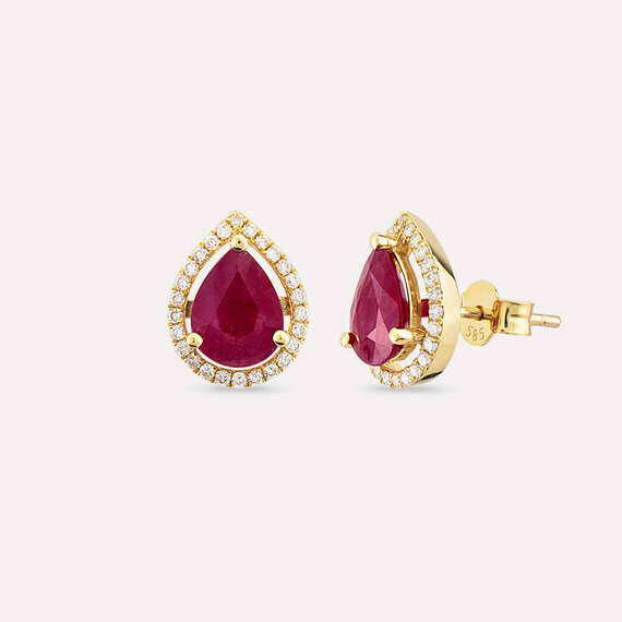 Drop 2.61 CT Ruby and Diamond Rose Gold Earring - 4