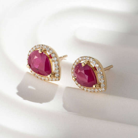 Drop 2.61 CT Ruby and Diamond Rose Gold Earring - 1
