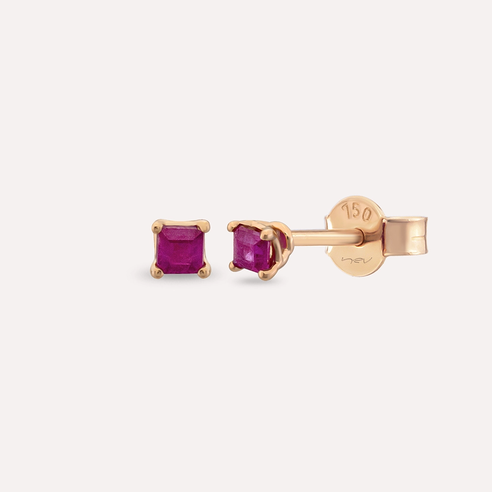 Duo 0.25 CT Caliber Cut Ruby Rose Gold Earring - 1