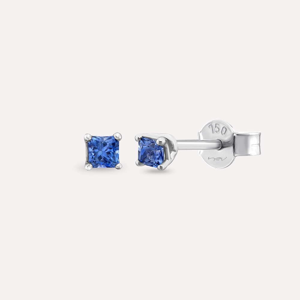 Duo 0.26 CT Blue Safir Taşlı Beyaz Altın Küpe - 1