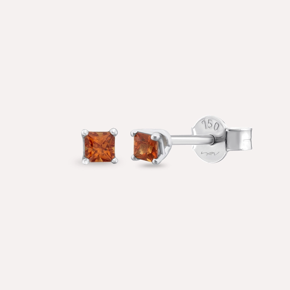 Duo 0.29 CT Orange Safir Taşlı Beyaz Altın Küpe - 1