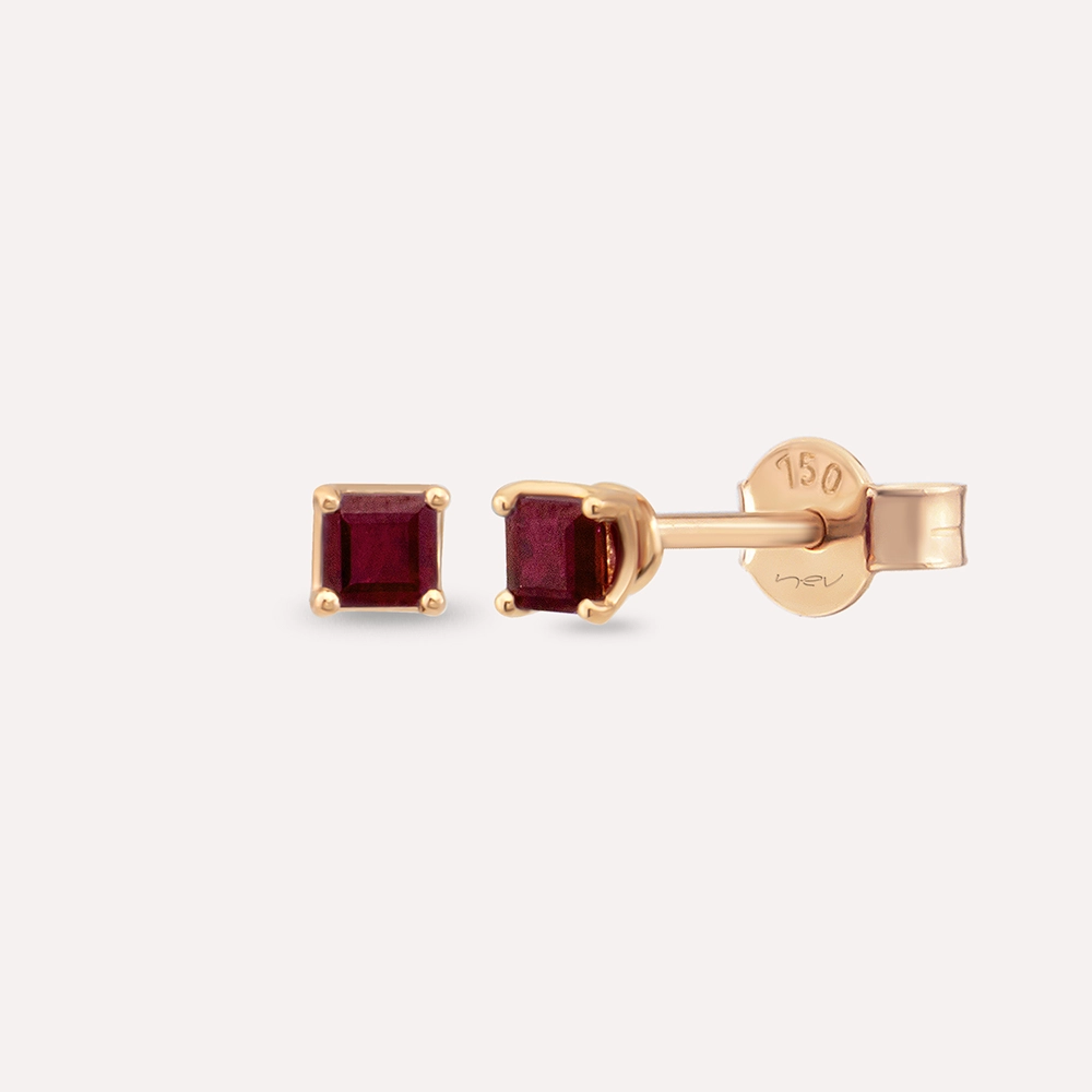 Duo 0.55 CT Caliber Cut Ruby Rose Gold Earring - 1