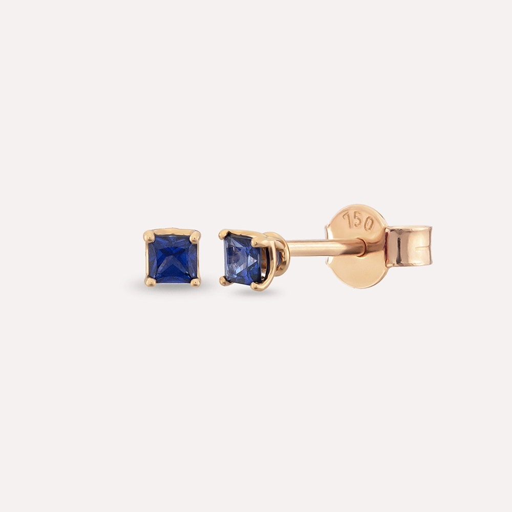 Duo 0.60 CT Blue Sapphire Rose Gold Earring - 1