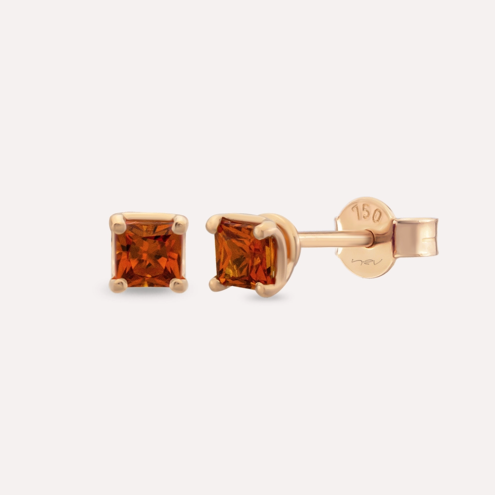 Duo 0.62 CT Caliber Cut Diamond Dark Orange Rose Gold Earring - 1