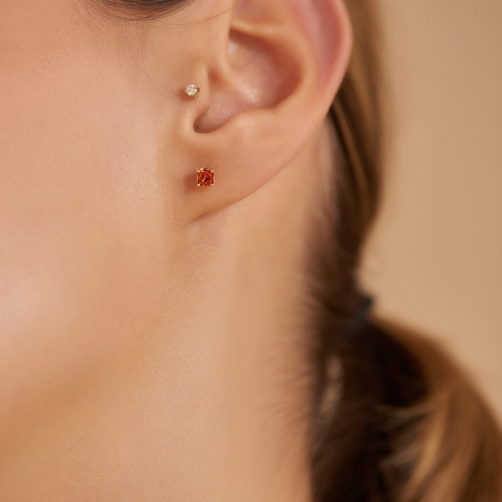Duo 0.62 CT Caliber Cut Diamond Dark Orange Rose Gold Earring - 2