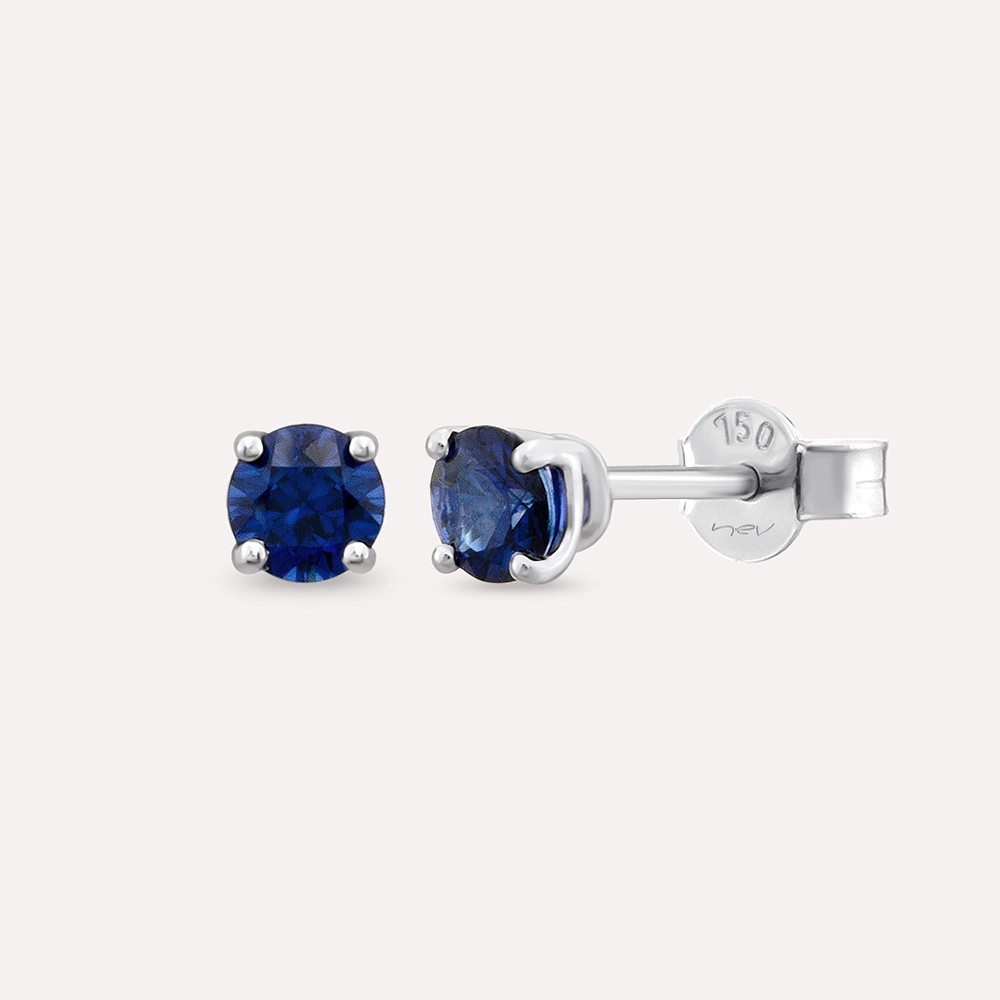 Duo 0.65 CT Safir Taşlı Beyaz Altın Küpe - 1