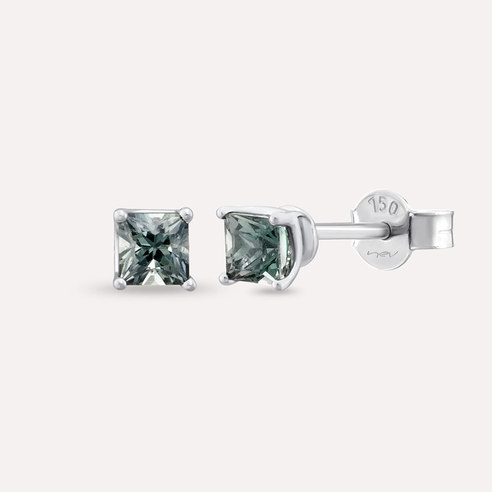 Duo 0.78 CT Caliber Cut Green Sapphire White Gold Earring - 1