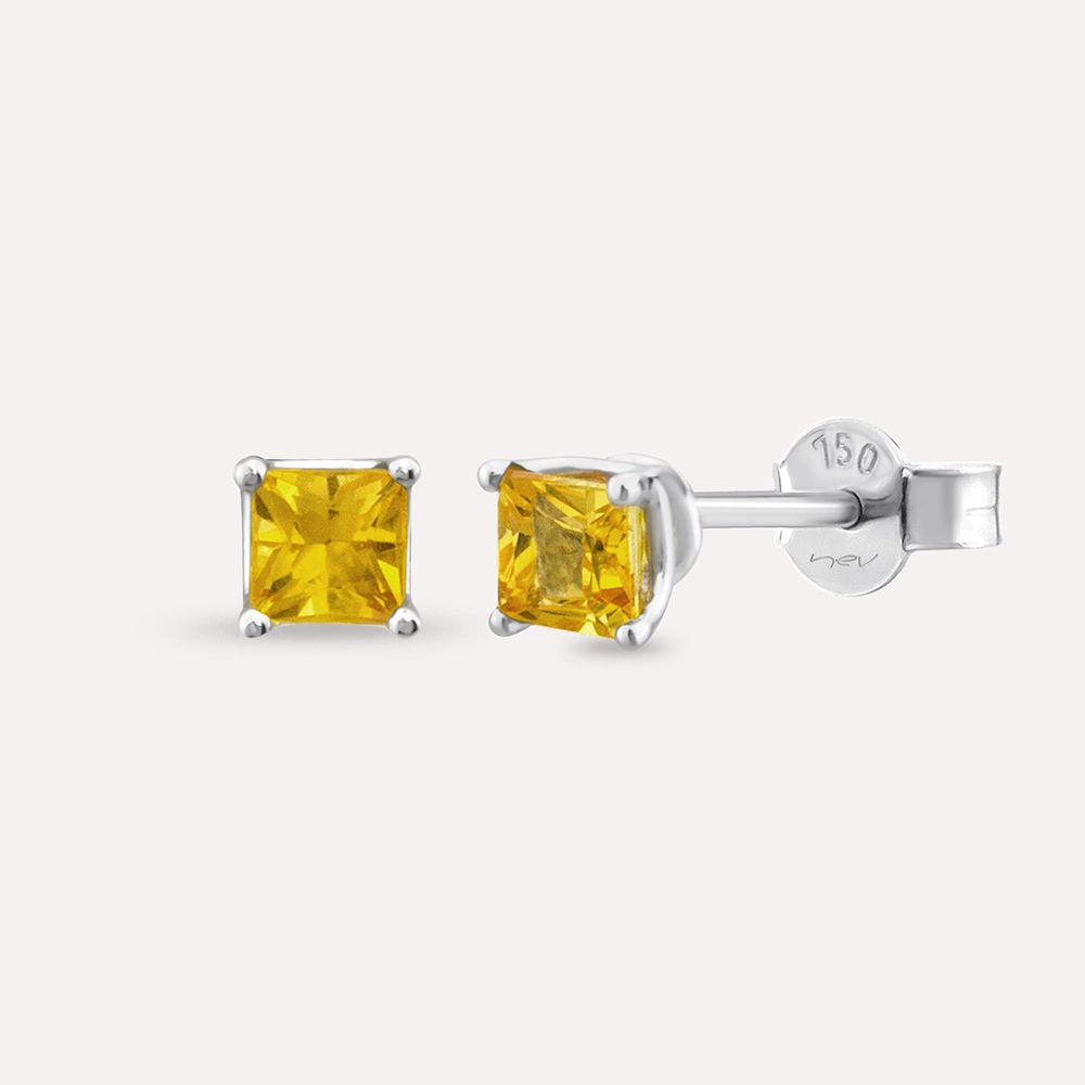 Duo 0.85 CT Caliber Cut Yellow Sapphire White Gold Earring - 1