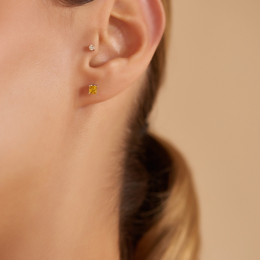 Duo 0.85 CT Caliber Cut Yellow Sapphire White Gold Earring - 2