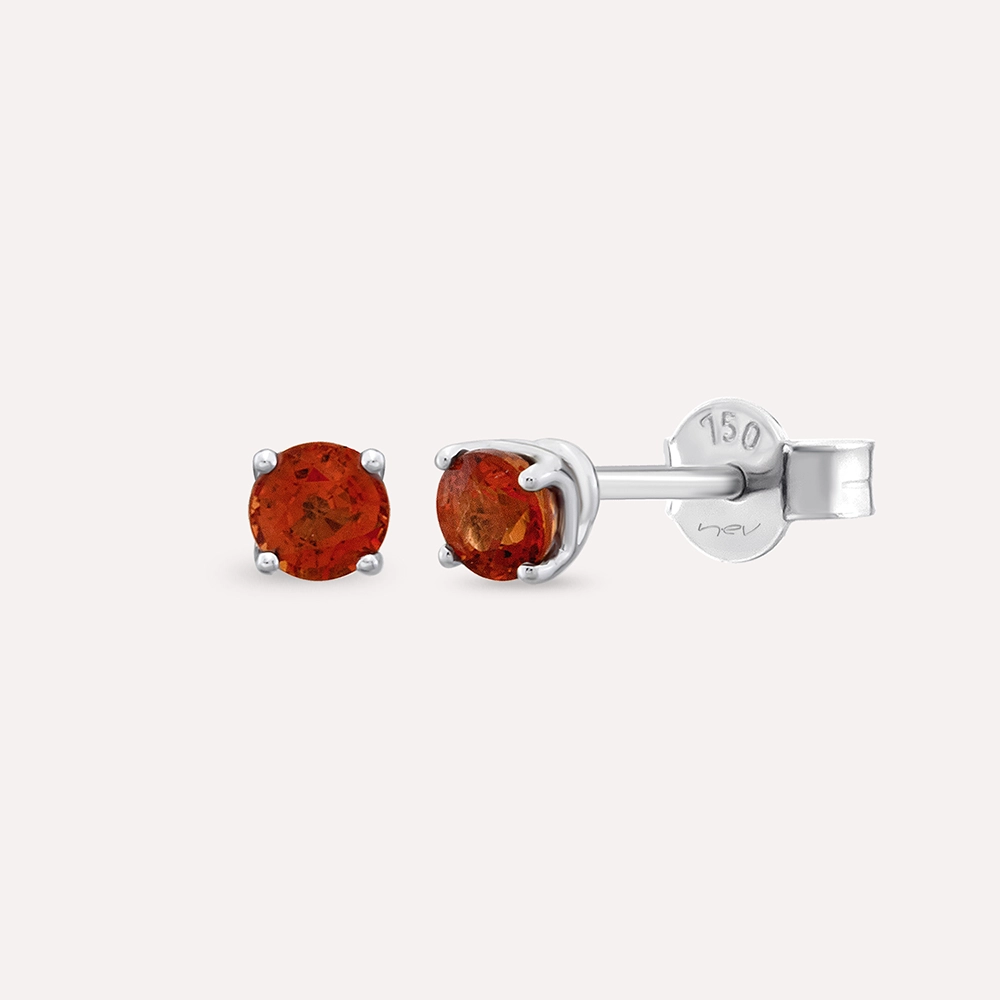 Duo 0.85 CT Dark Orange Safir Taşlı Beyaz Altın Küpe - 1