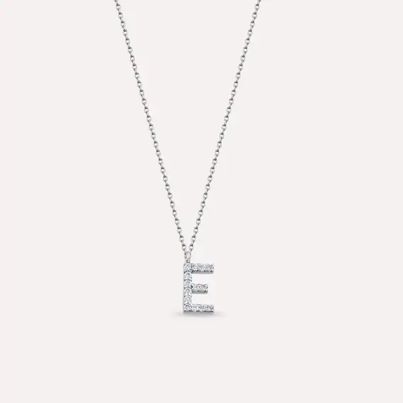 E Letter 0.10 CT Diamond White Gold Necklace - 1