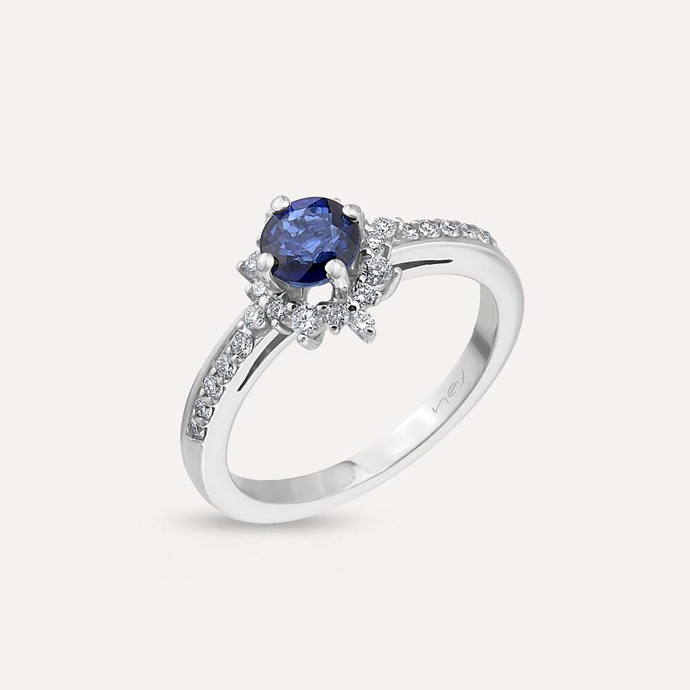 Earth 1.17 CT Sapphire and Diamond White Gold Ring - 1