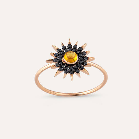 Eclipse Yellow Safir ve Siyah Pırlanta Taşlı Rose Altın Yüzük - 3