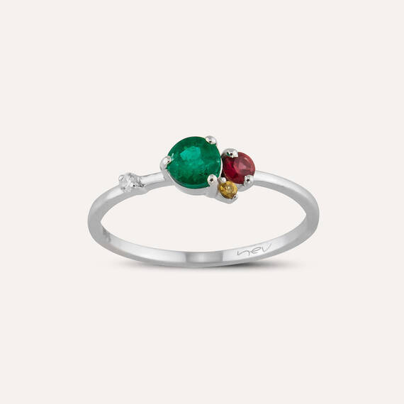Emerald, Sapphire and Diamond White Gold Ring - 3