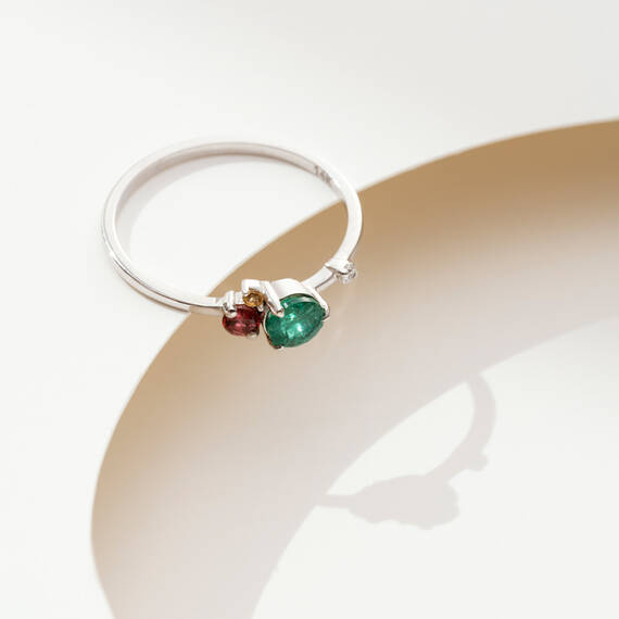 Emerald, Sapphire and Diamond White Gold Ring - 4