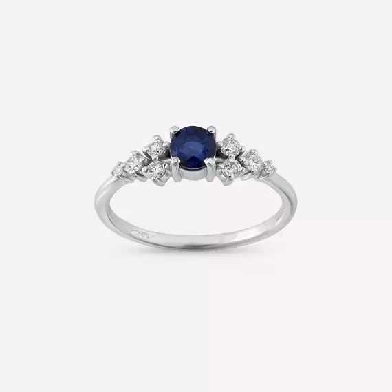 Emilie 0.61 CT Safir ve Pırlanta Taşlı Beyaz Altın Yüzük - 1