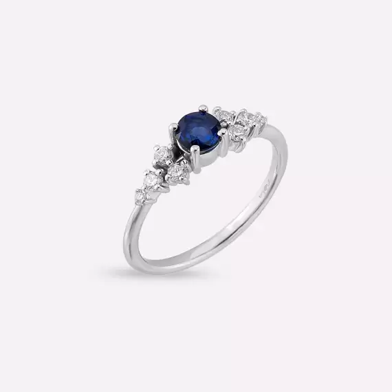 Emilie 0.61 CT Safir ve Pırlanta Taşlı Beyaz Altın Yüzük - 4