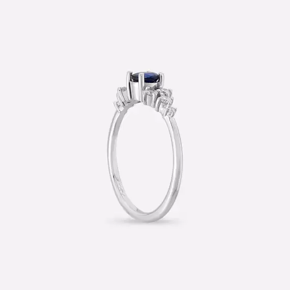 Emilie 0.61 CT Safir ve Pırlanta Taşlı Beyaz Altın Yüzük - 6