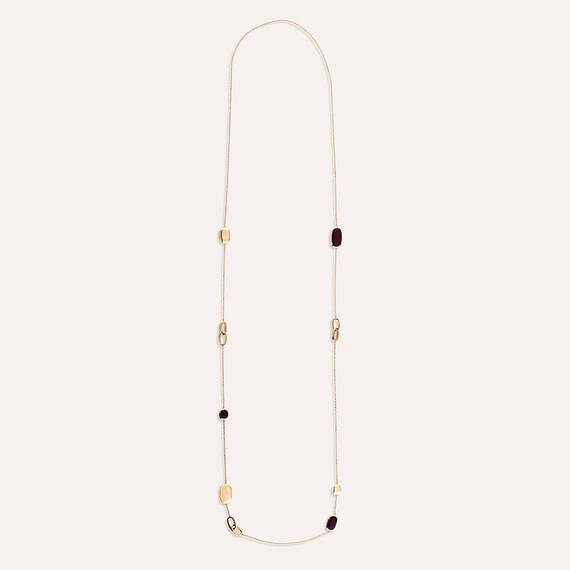 Enamel Detailed Long Chain Gold Necklace - 1