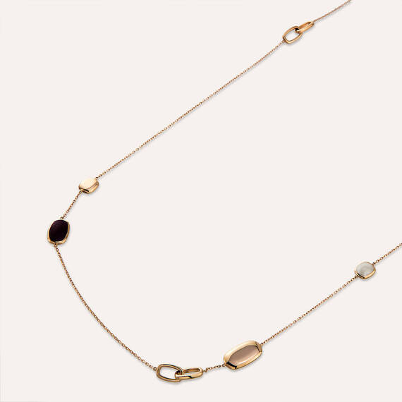 Enamel Detailed Long Chain Gold Necklace - 2