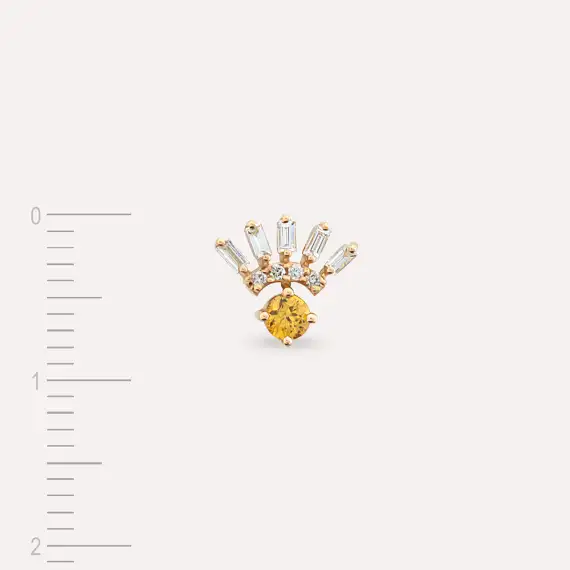 Enif Yellow Sapphire and Baguette Cut Diamond Rose Gold Single Earring - 5