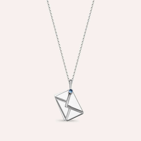 Envelope Blue Sapphire White Gold Necklace - 1