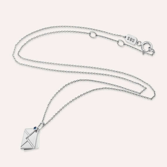 Envelope Blue Sapphire White Gold Necklace - 4