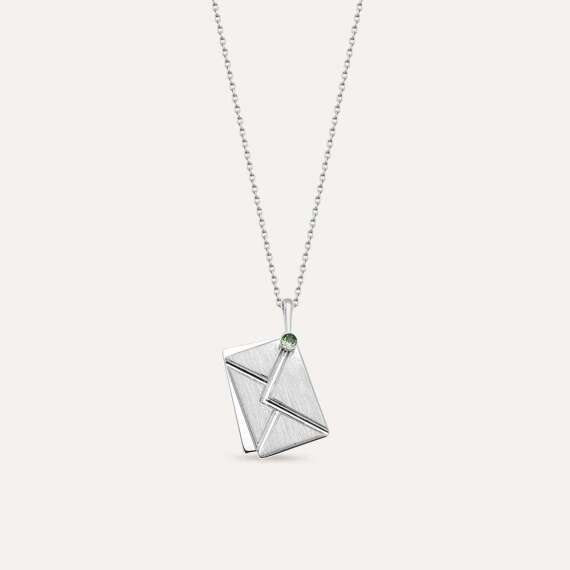 Envelope Green Safir Taşlı Beyaz Altın Kolye - 1