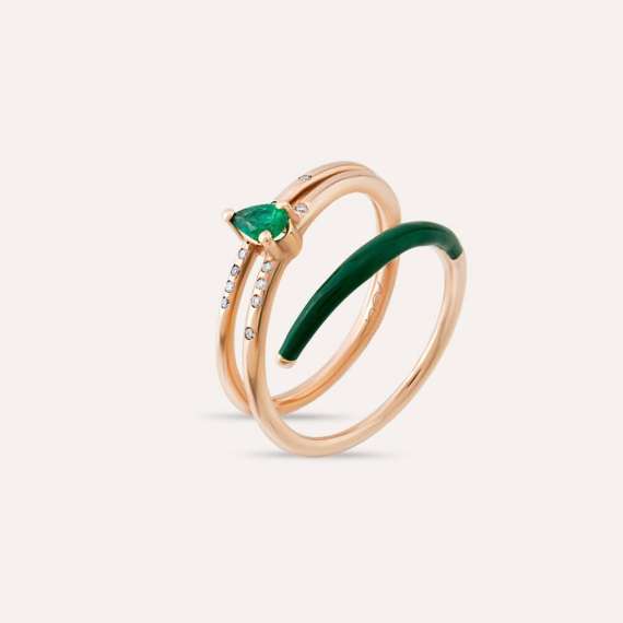 Eos 0.21 CT Emerald and Diamond Green Enamel Ring - 2