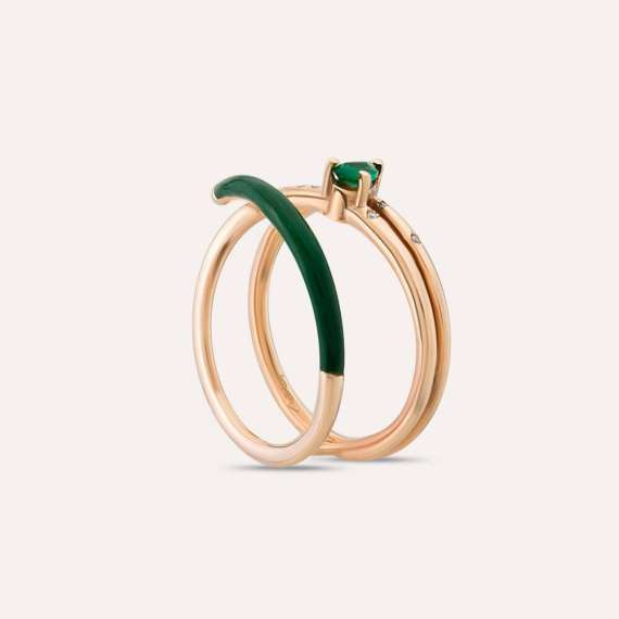 Eos 0.21 CT Emerald and Diamond Green Enamel Ring - 3
