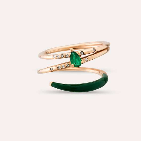 Eos 0.21 CT Emerald and Diamond Green Enamel Ring - 4