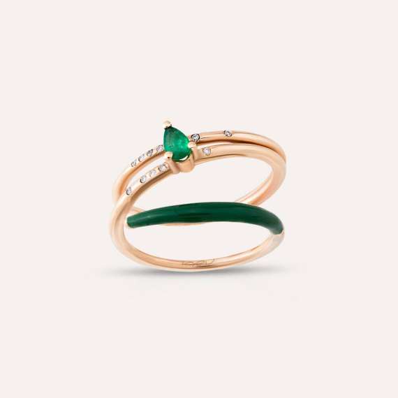 Eos 0.21 CT Emerald and Diamond Green Enamel Ring - 1