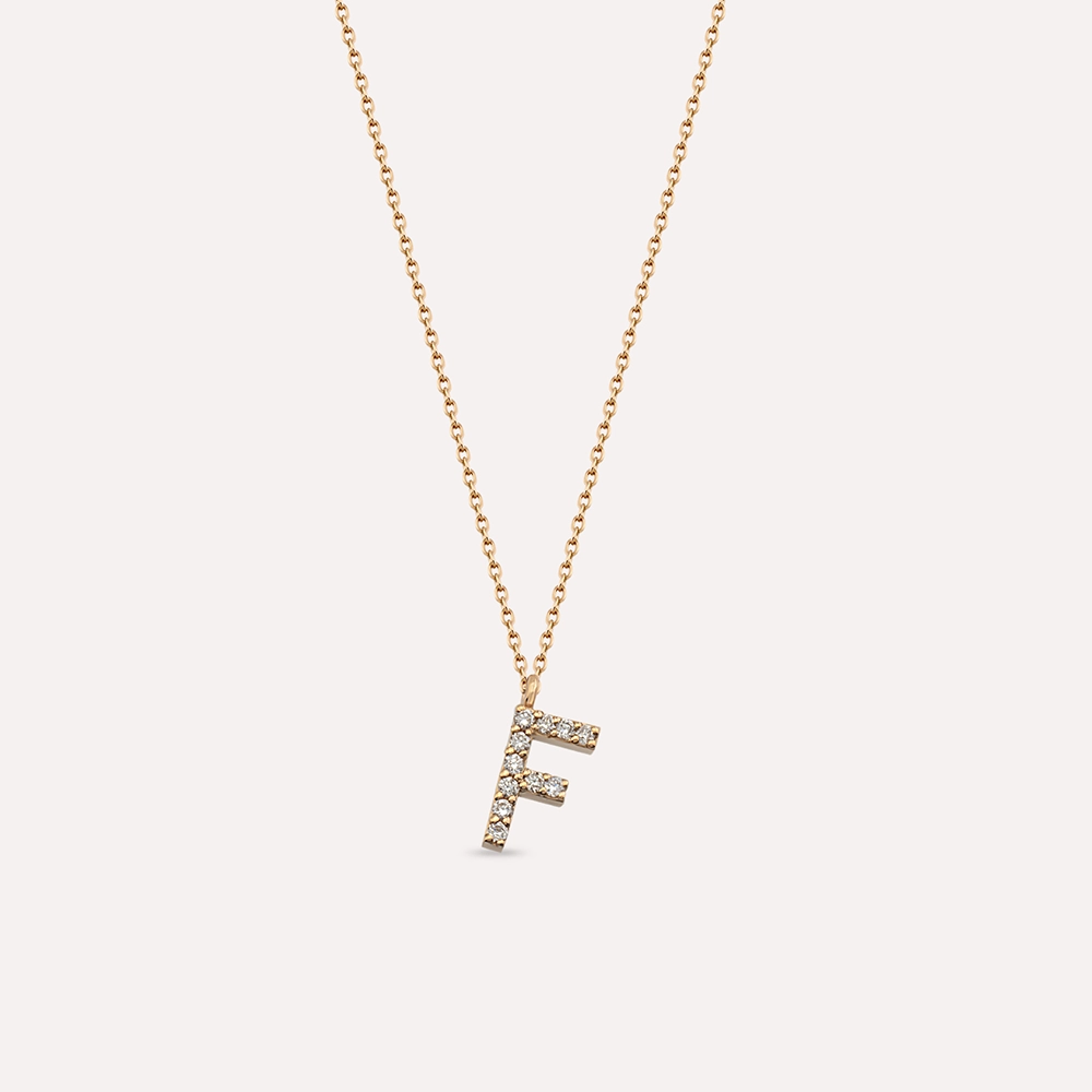 F Letter 0.07 CT Diamond Rose Gold Necklace - 1