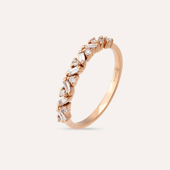 Fides Rose 0.20 CT Baget Pırlanta Taşlı Rose Altın Yüzük - 3