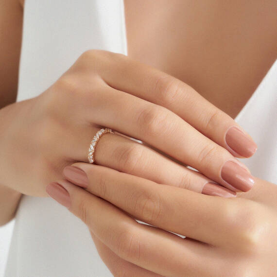 Fides Rose 0.20 CT Baget Pırlanta Taşlı Rose Altın Yüzük - 4