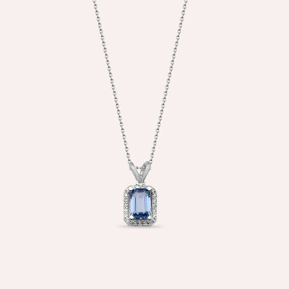 Fiona 0.75 CT Blue Safir ve Pırlanta Taşlı Beyaz Altın Kolye - 1