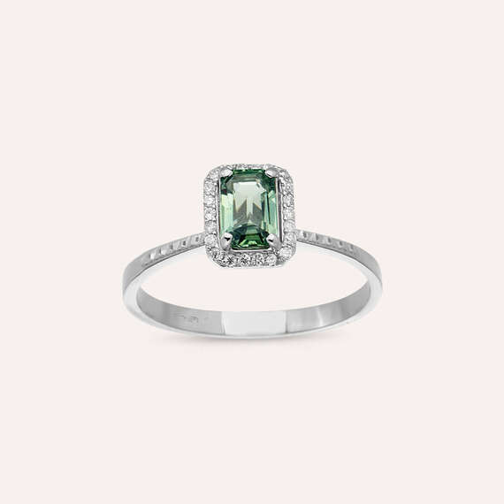 Fiona 0.83 CT Green Safir ve Pırlanta Taşlı Beyaz Altın Yüzük - 1