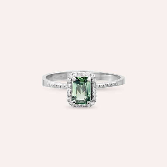 Fiona 0.83 CT Green Safir ve Pırlanta Taşlı Beyaz Altın Yüzük - 4