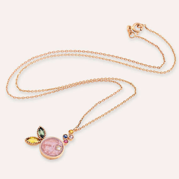 Fish 0.45 CT Multicolor Sapphire and Pink Enamel Rose Gold Necklace - 3