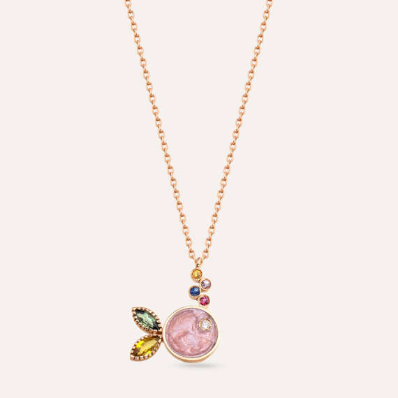 Fish 0.45 CT Multicolor Sapphire and Pink Enamel Rose Gold Necklace - 1