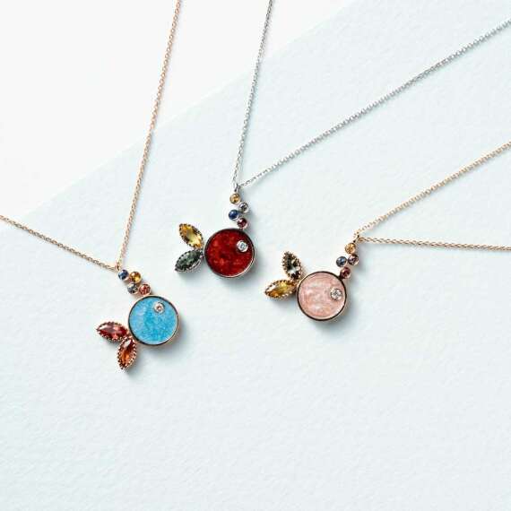 Fish 0.45 CT Multicolor Sapphire and Pink Enamel Rose Gold Necklace - 4