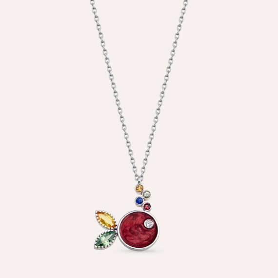 Fish 0.47 CT Multicolor Sapphire and Red Enamel Necklace - 1