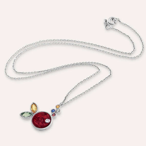 Fish 0.47 CT Multicolor Sapphire and Red Enamel Necklace - 3
