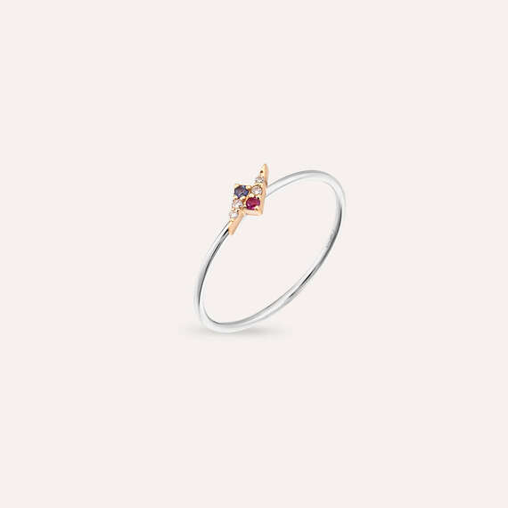 Flash 0.06 CT Multicolor Safir ve Pırlanta Taşlı Yüzük - 4