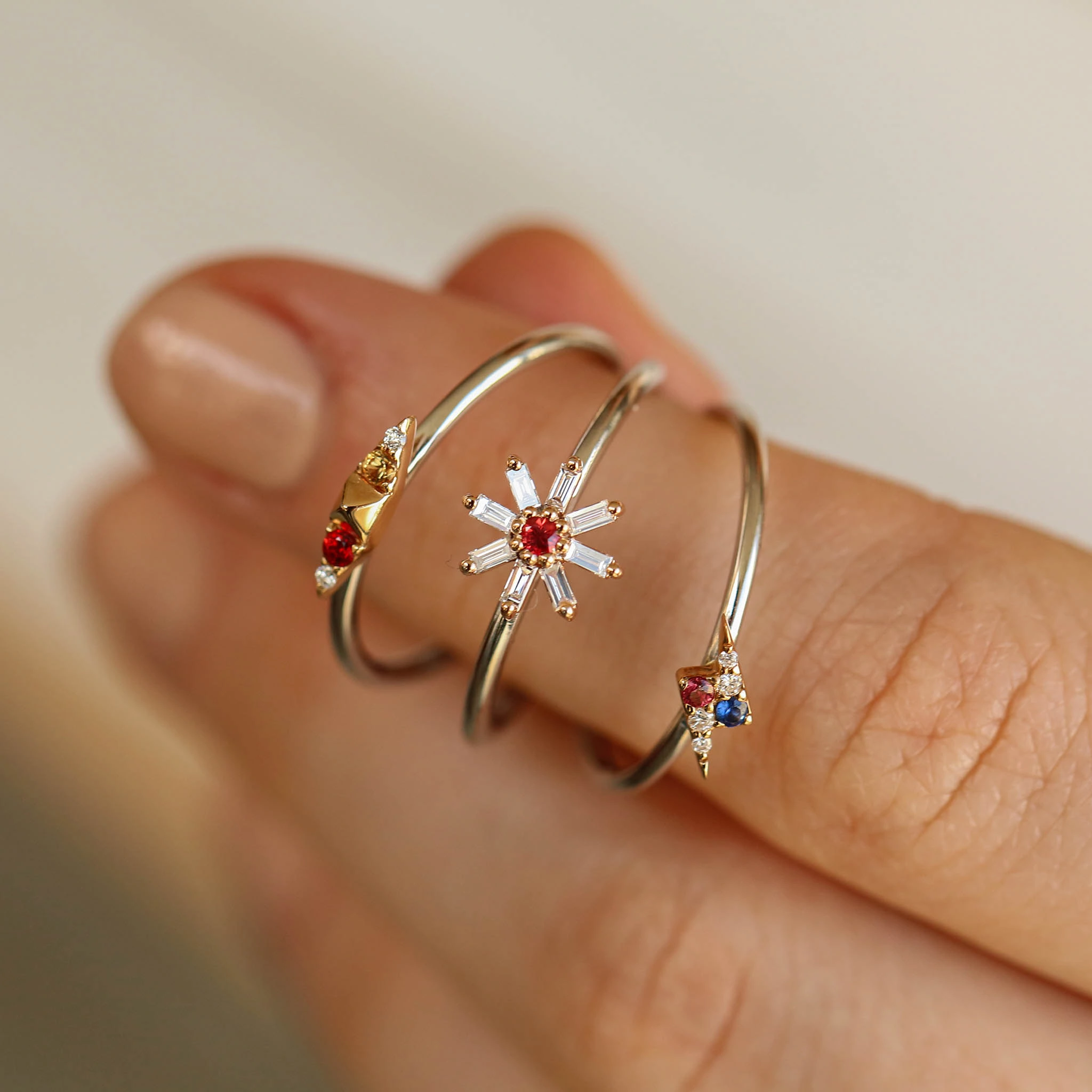 Flash 0.06 CT Multicolor Safir ve Pırlanta Taşlı Yüzük - 3